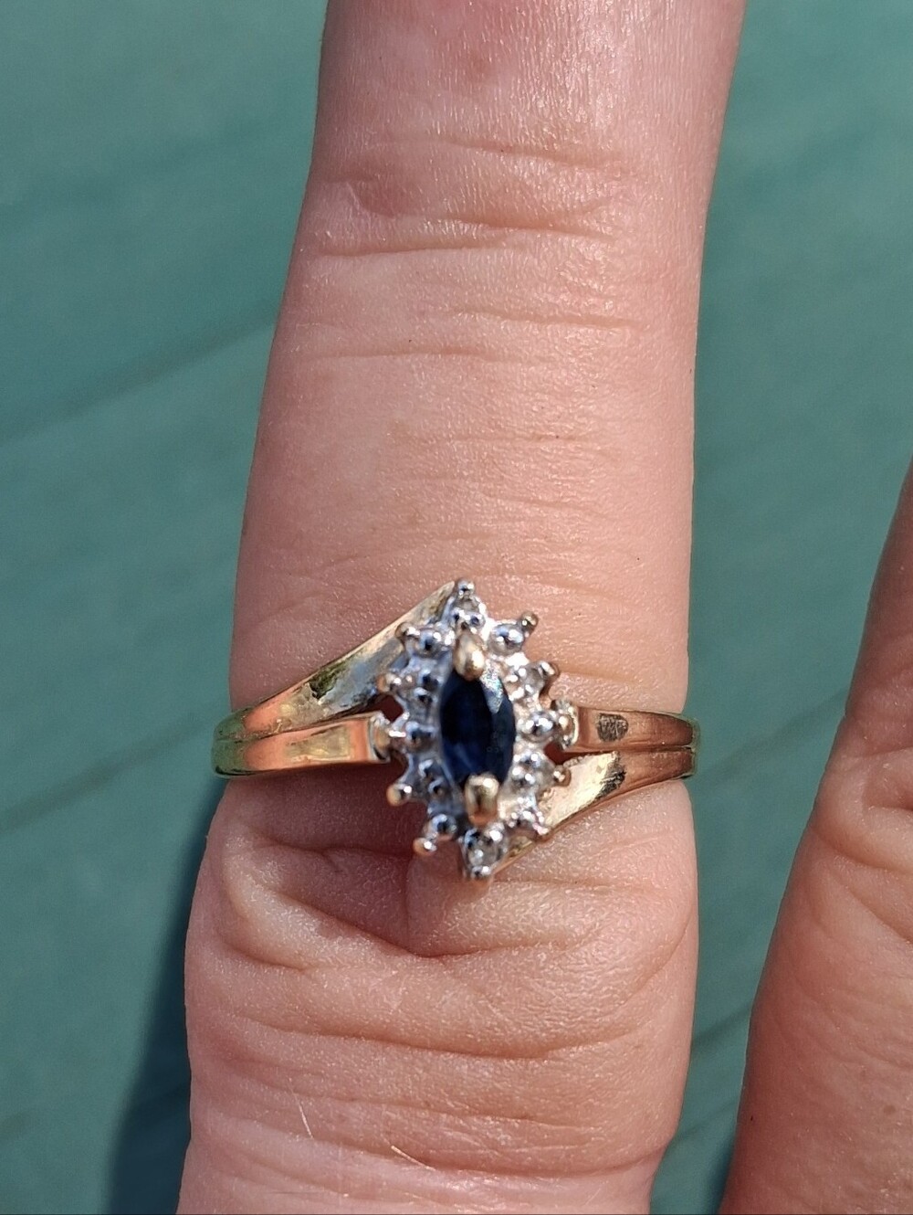 10kt Marquise Cut Sapphire and Diamond Ring Size 6